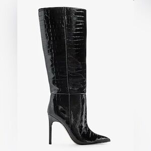 Express Thin Heel Calf Boots - Croc Embossed Black; Size 9; Brand New with tags
